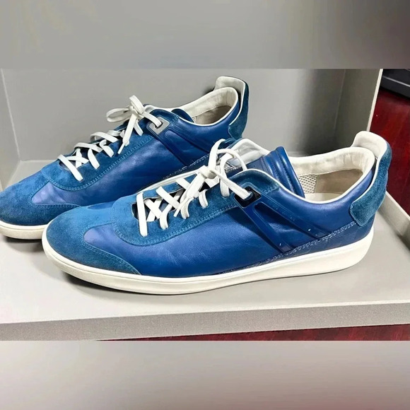 Louis Vuitton Blue Leather and Suede Low Top Sneakers Size US MENS12 - Picture 1 of 13